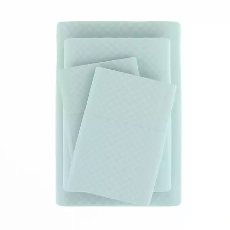 Kirklands Home Bed Sheets|Aqua Embossed Checkered 3-pc. Twin Sheet Set Blue