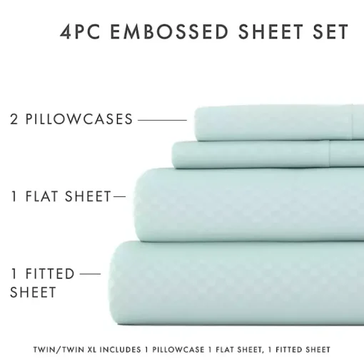 Kirklands Home Bed Sheets|Aqua Embossed Checkered 3-pc. Twin Sheet Set Blue