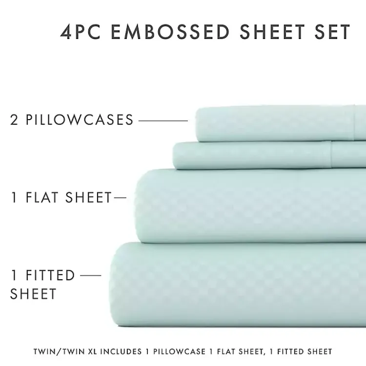 Kirklands Home Bed Sheets|Aqua Embossed Checkered 3-pc. Twin Sheet Set Blue