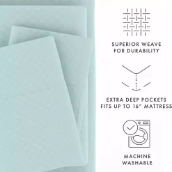 Kirklands Home Bed Sheets|Aqua Embossed Checkered 3-pc. Twin Sheet Set Blue