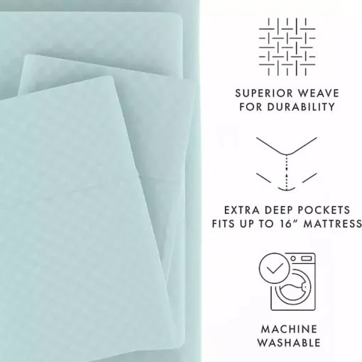 Kirklands Home Bed Sheets|Aqua Embossed Checkered 3-pc. Twin Sheet Set Blue