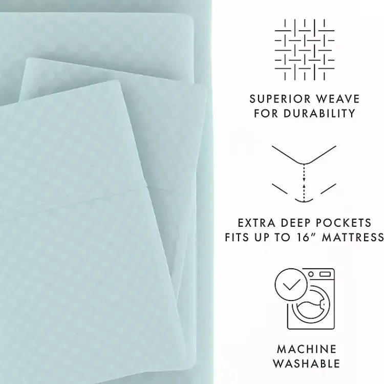 Kirklands Home Bed Sheets|Aqua Embossed Checkered 3-pc. Twin Sheet Set Blue