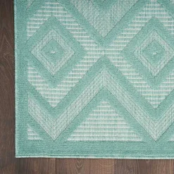 Kirklands Home Outdoor Rugs|Aqua Flatweave Diamond Outdoor Area Rug Blue