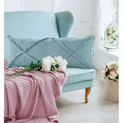 Clearance Aqua Fringe Diamond Lumbar Pillow Pillows