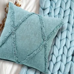 New Aqua Fringe Diamond Pillow, 20 in. Pillows