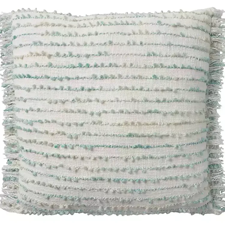 Aqua Handstitched Stripes Throw Pillow Pillows