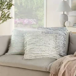 Aqua Handstitched Stripes Throw Pillow Pillows