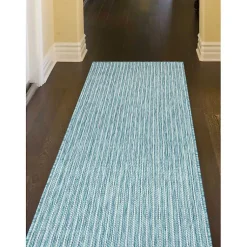 Kirklands Home Outdoor Rugs|Aqua Intertwine Indoor/Outdoor Runner Blue