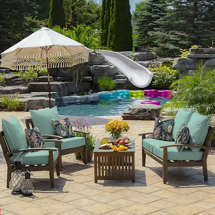 Kirklands Home Outdoor Cushions & Pillows|Aqua Leala Texture Outdoor Deep Seat Cushions Blue