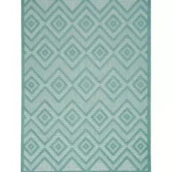Kirklands Home Outdoor Rugs|Aqua Teal Diamond Indoor/Outdoor Area Rug, 5x7 Blue