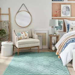 Kirklands Home Outdoor Rugs|Aqua Teal Diamond Indoor/Outdoor Area Rug, 5x7 Blue