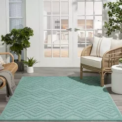 Kirklands Home Outdoor Rugs|Aqua Teal Diamond Indoor/Outdoor Area Rug, 5x7 Blue