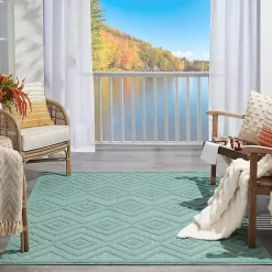 Kirklands Home Outdoor Rugs|Aqua Teal Diamond Indoor/Outdoor Area Rug, 5x7 Blue