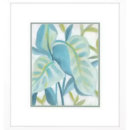Kirklands Home Framed Art|Aqua Tropical Leaves I Framed Art Print Blue