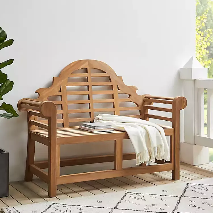 Kirklands Home Outdoor Seating|Arched Teakwood Slatted Outdoor Bench Tan