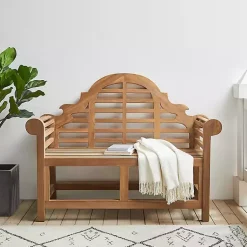 Kirklands Home Outdoor Seating|Arched Teakwood Slatted Outdoor Bench Tan