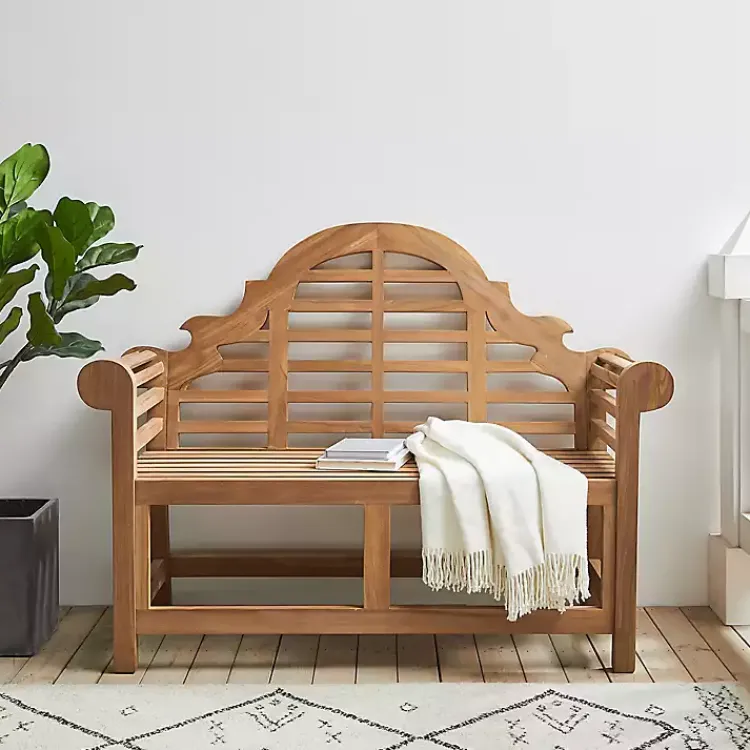 Kirklands Home Outdoor Seating|Arched Teakwood Slatted Outdoor Bench Tan