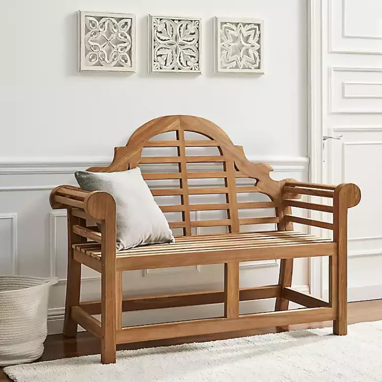 Kirklands Home Outdoor Seating|Arched Teakwood Slatted Outdoor Bench Tan