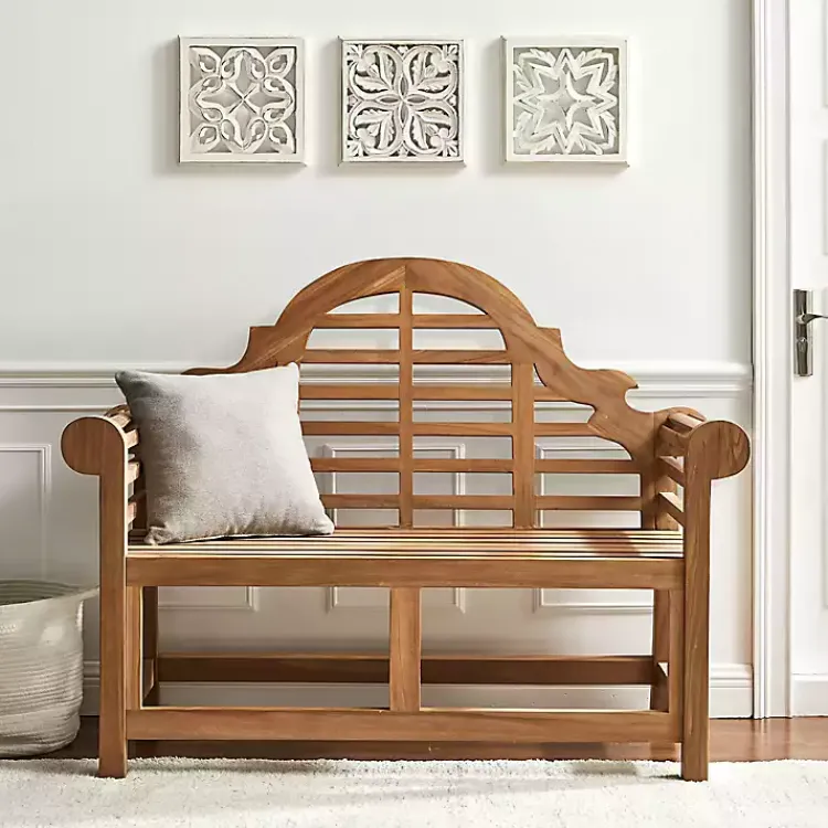 Kirklands Home Outdoor Seating|Arched Teakwood Slatted Outdoor Bench Tan
