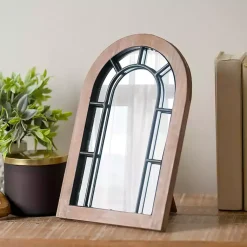Kirklands Home Decorative Mirrors|Arched Wood and Metal Overlay Tabletop Mirror