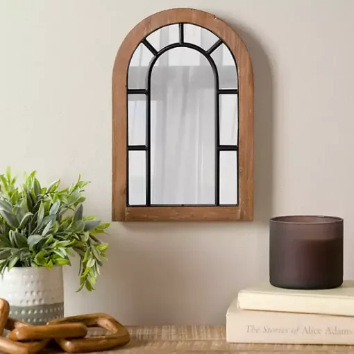 Kirklands Home Decorative Mirrors|Arched Wood and Metal Overlay Tabletop Mirror