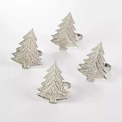 Kirklands Home Table Linens|Art Deco Christmas Tree Napkin Rings, Set of 4 Silver