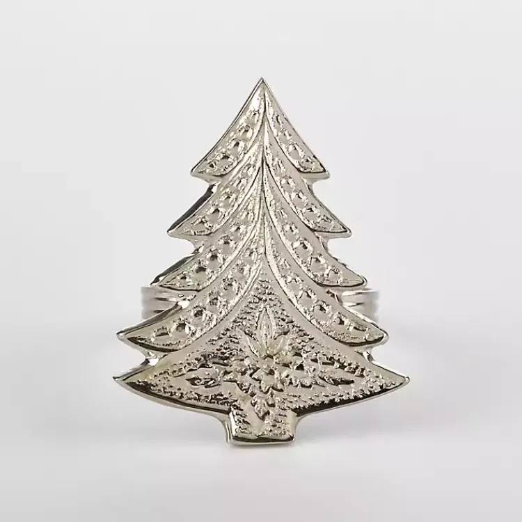 Kirklands Home Table Linens|Art Deco Christmas Tree Napkin Rings, Set of 4 Silver