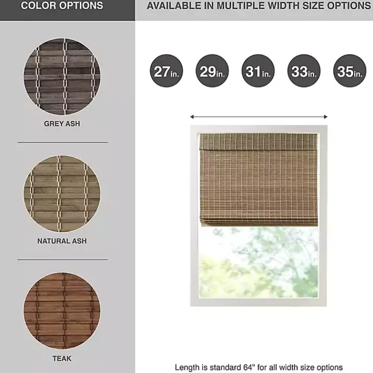 Kirklands Home Curtains & Drapes|Ash Bamboo Light Filtering Roman Shade, 29 in. Brown