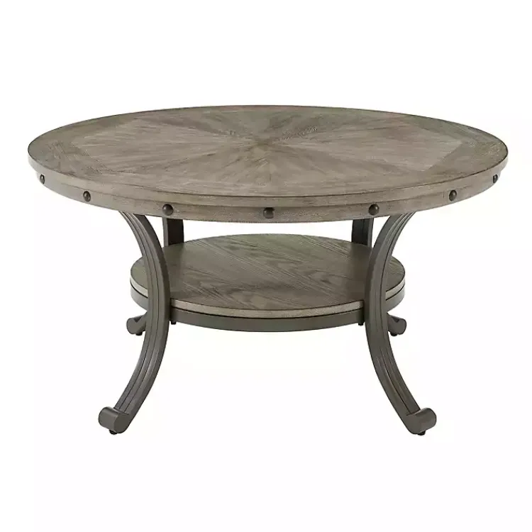 Kirklands Home Coffee Tables|Ash Round Nailhead Coffee Table Gray