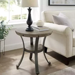 Kirklands Home Accent & End Tables|Ash Round Nailhead Side Table Gray
