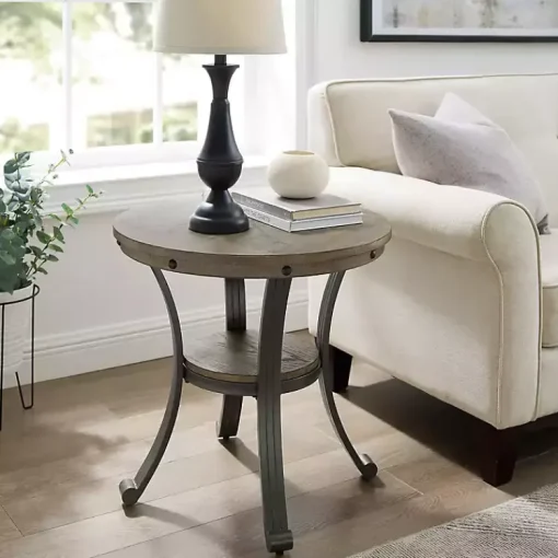 Kirklands Home Accent & End Tables|Ash Round Nailhead Side Table Gray