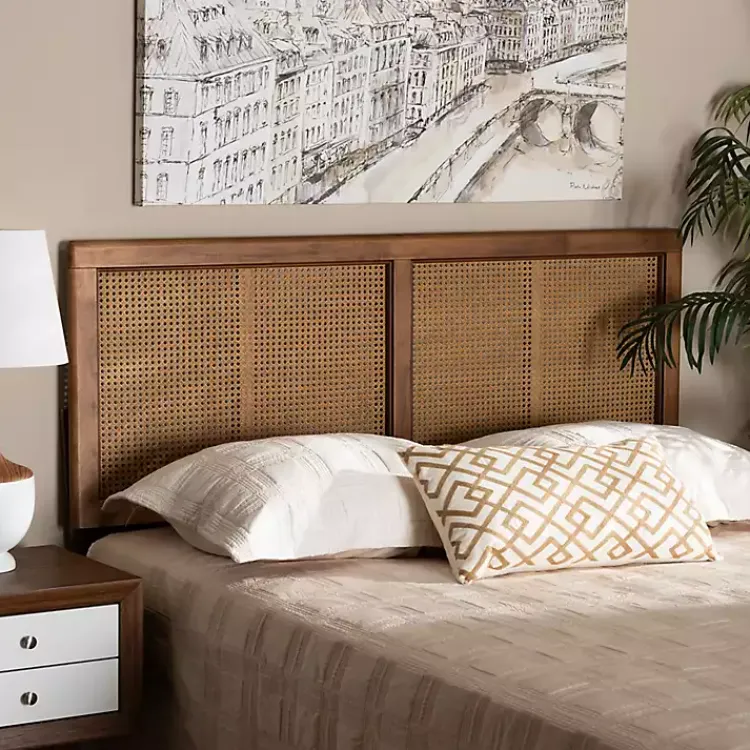 Kirklands Home Beds & Headboards|Ash Walnut Wood Rattan Frame King Headboard