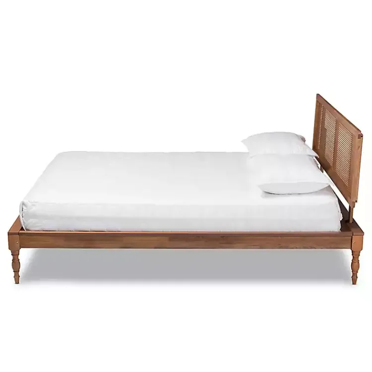 Kirklands Home Beds & Headboards|Ash Walnut Wrap-Around Rattan Platform Queen Bed Brown