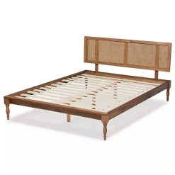 Kirklands Home Beds & Headboards|Ash Walnut Wrap-Around Rattan Platform Queen Bed Brown