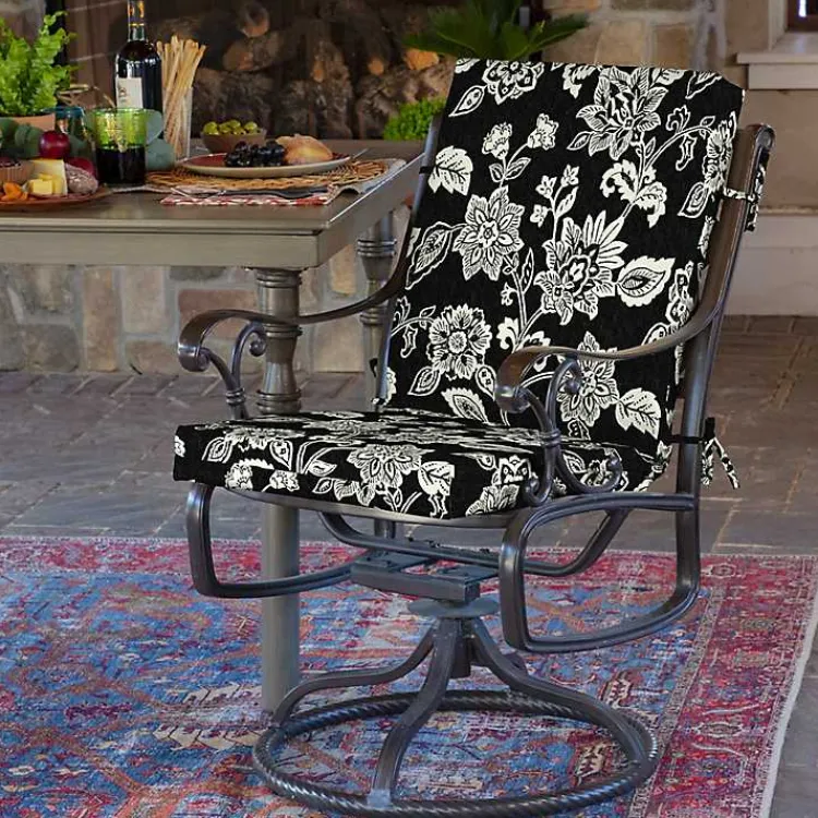 Kirklands Home Outdoor Cushions & Pillows|Ashland Jacobean Luxe Outdoor Dining Chair Cushion Black