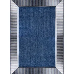 Kirklands Home Outdoor Rugs|Asia Blue Stripe Border Outdoor Rug, 5x8