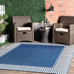 Kirklands Home Outdoor Rugs|Asia Blue Stripe Border Outdoor Rug, 8x10
