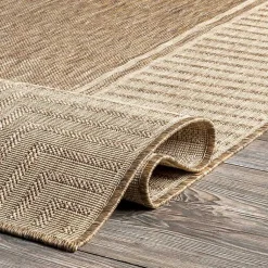 Kirklands Home Outdoor Rugs|Asia Stripe Border Outdoor Rug, 8x10 Brown