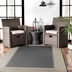 Kirklands Home Outdoor Rugs|Asia Gray Stripe Border Outdoor Rug, 5x8