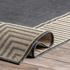 Kirklands Home Outdoor Rugs|Asia Gray Stripe Border Outdoor Rug, 5x8
