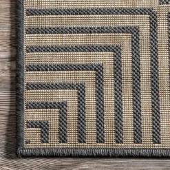 Kirklands Home Outdoor Rugs|Asia Gray Stripe Border Outdoor Rug, 8x10