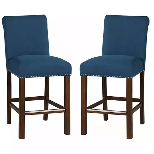 Kirklands Home Bar Stools & Counter Height Stools|Aubrey Navy Upholstered 2-pc. Counter Stool Set Blue