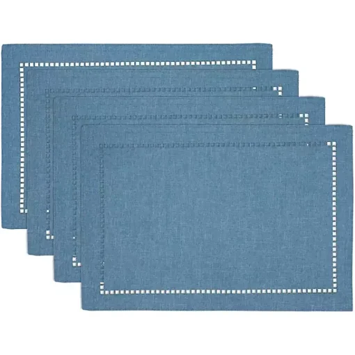 Kirklands Home Table Linens|Azure Laser-Cut Hemstitch Placemats, Set of 4 Blue