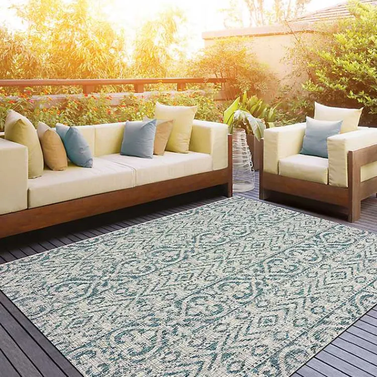 Kirklands Home Outdoor Rugs|Azure Terrace Sun Shower Outdoor Area Rug, 7x9