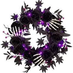 Outlet Bad to the Bone Black Roses Wreath Halloween