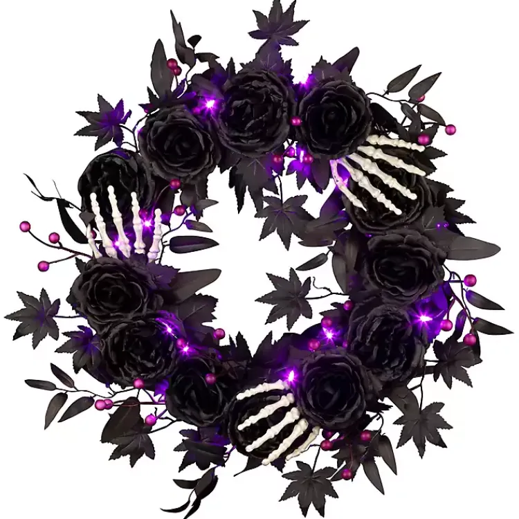 Outlet Bad to the Bone Black Roses Wreath Halloween