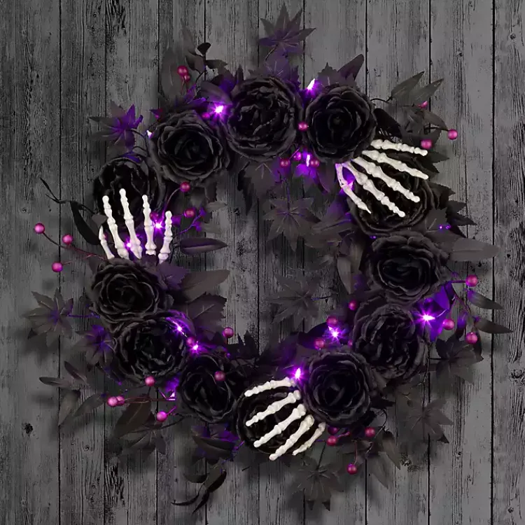 Outlet Bad to the Bone Black Roses Wreath Halloween
