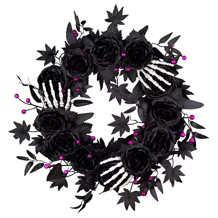 Outlet Bad to the Bone Black Roses Wreath Halloween