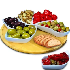 Kirklands Home Serving & Entertaining|Bamboo 6 Piece Ceramic Flower Set Lazy Susan