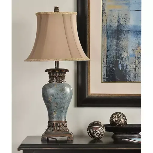 Kirklands Home Table Lamps|Barbados Blue Traditional Table Lamp Tan
